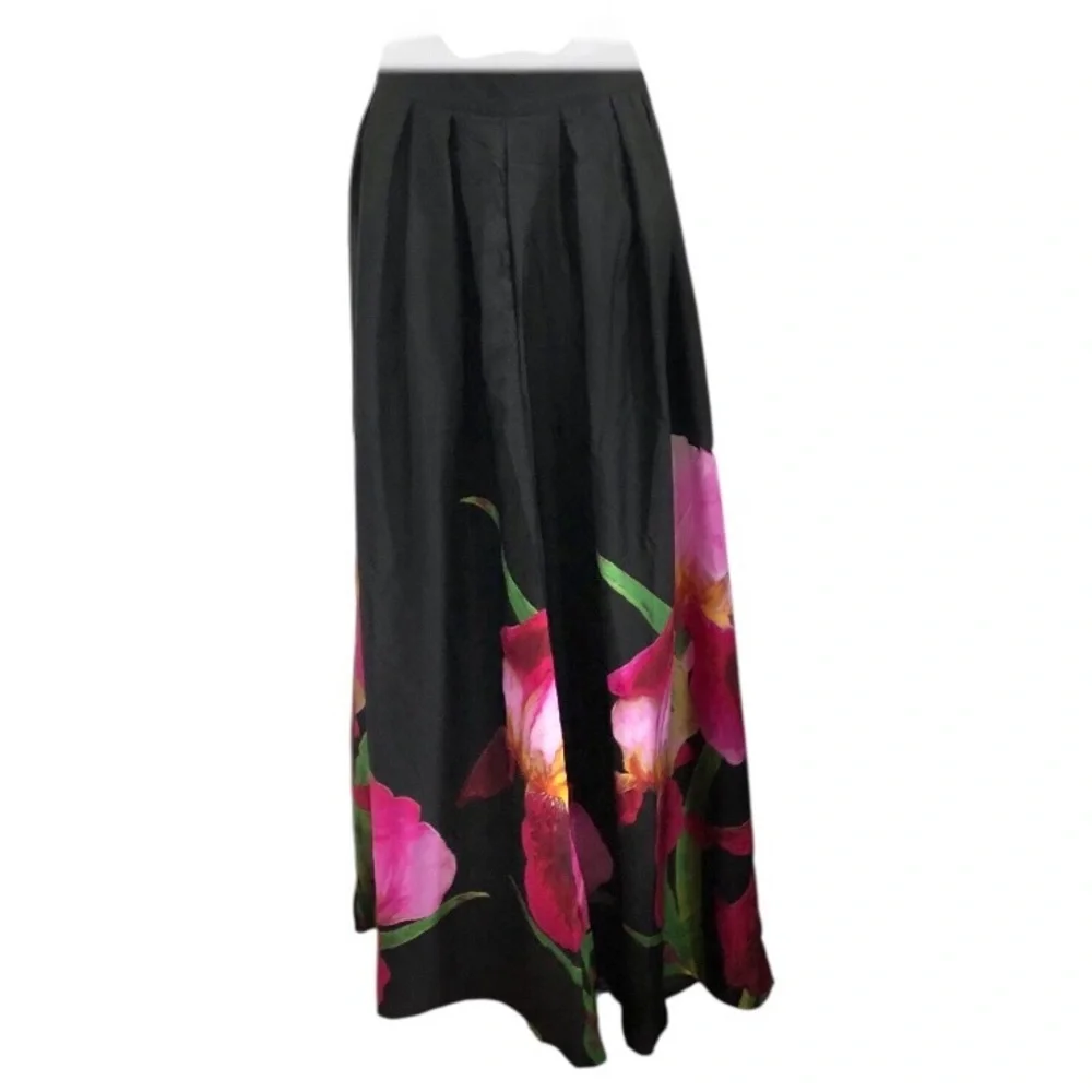 Black pink hibiscus floral tropical print hem wide leg flowy pants size XL new - Picture 4 of 17
